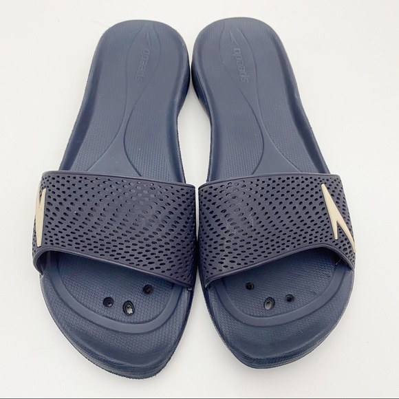 🌷SPEEDO Atami II Max Navy Blue Rubber Flat Slides - Picture 2 of 7